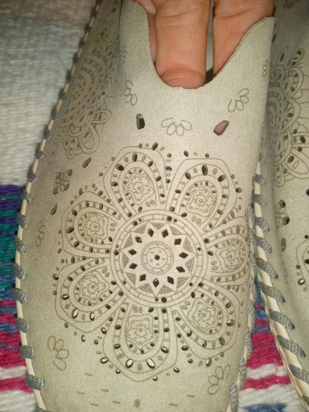 bernie mev. Grey Floral Laser-Cut Slip-On Loafers